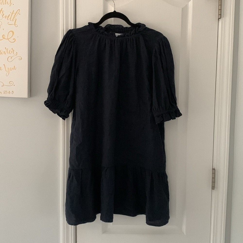 Velvet navy linen dress siz  XS‎ summer vacation travel beach Lagenlook nautical